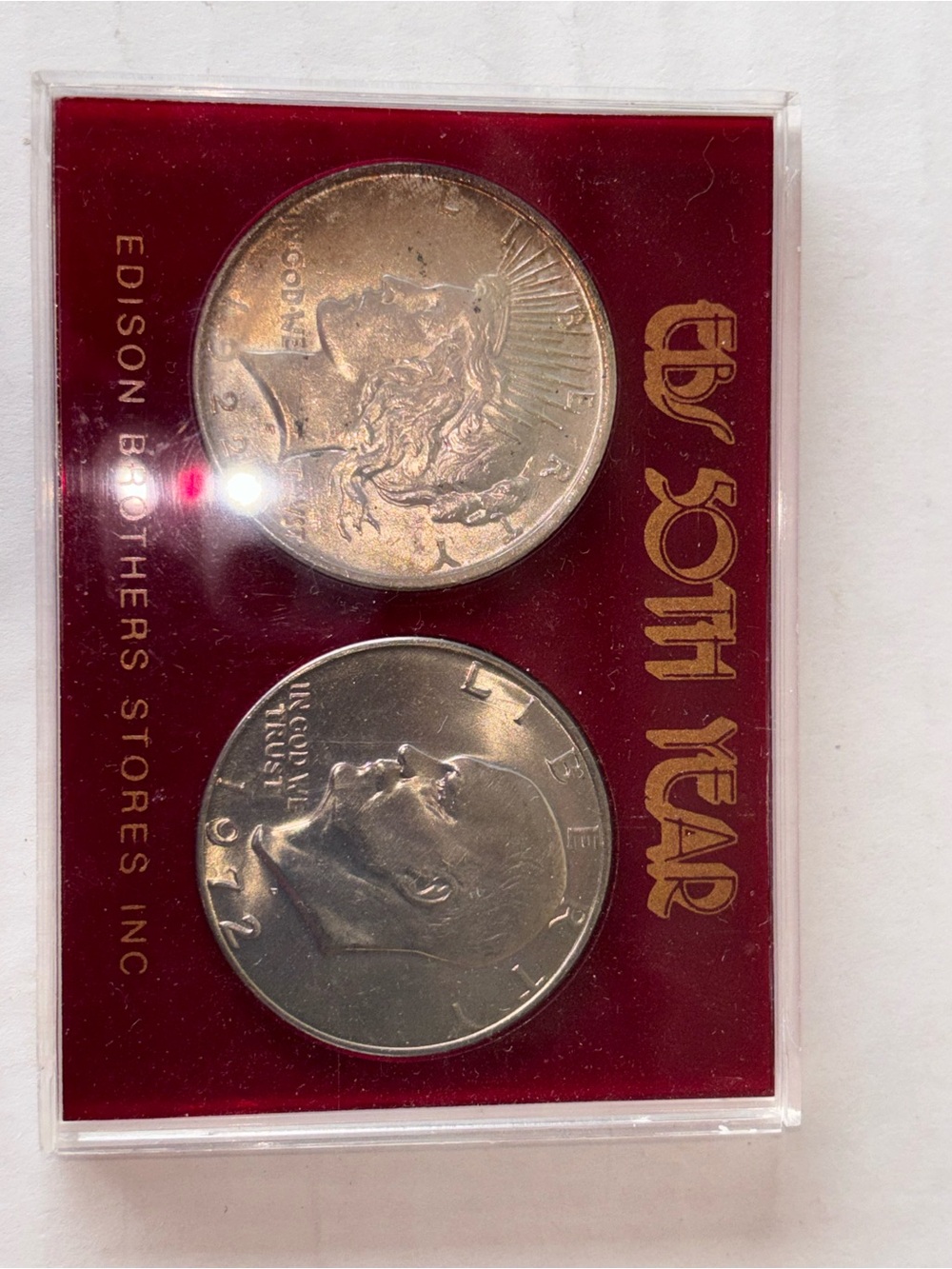 Unbranded Red & Silver 50th Year Coin Display Set
